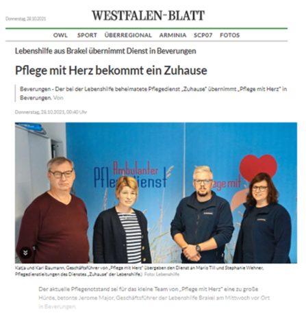 Beverungen: Pflegedienst Zuhause übernimmt Pflege mit Herz 